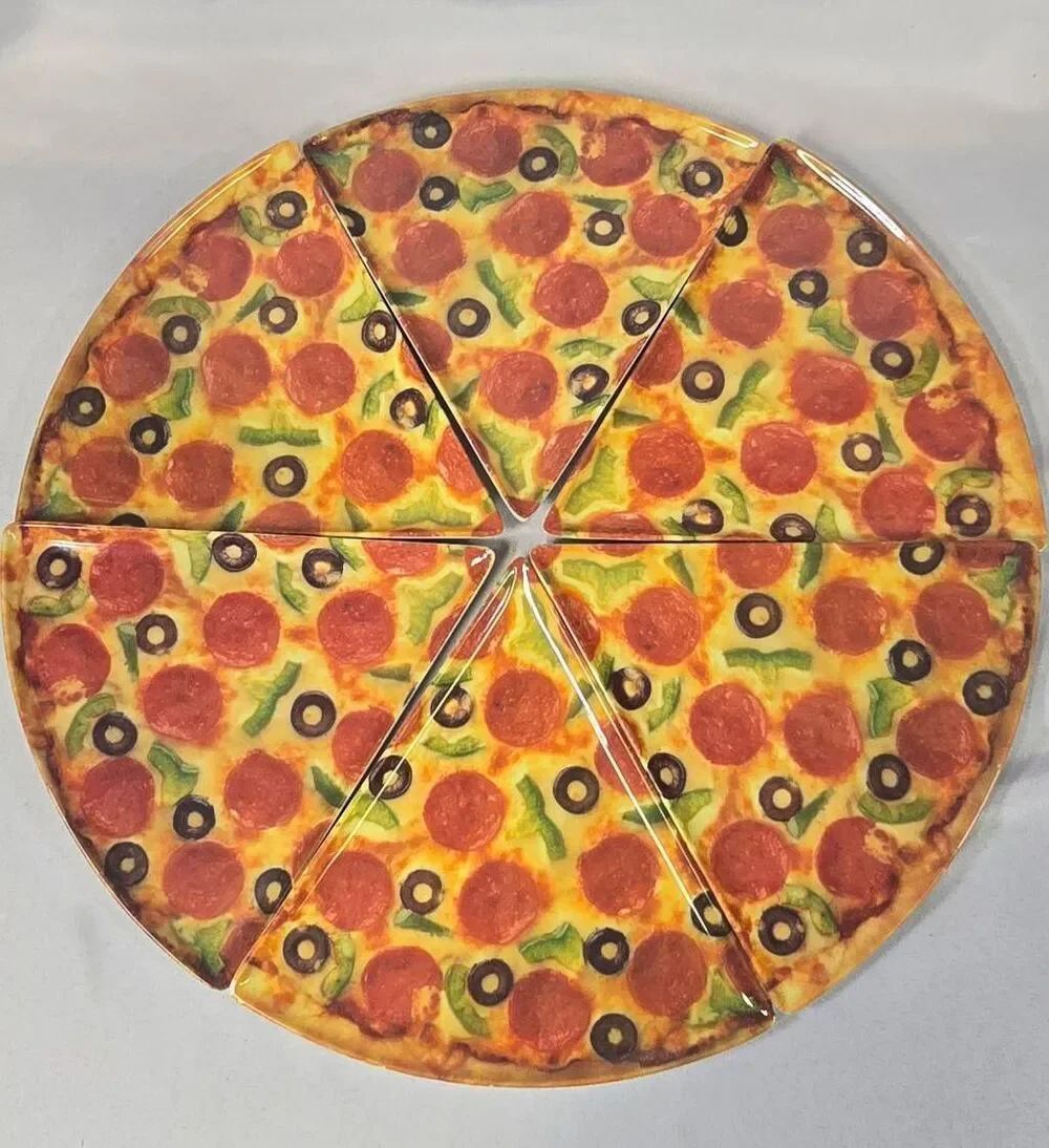 Vintage Supreme Pizza Plates Set of 6 Melamine Pepperoni Individual Slices